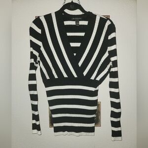 INC women's XL black white striped crossbreast top